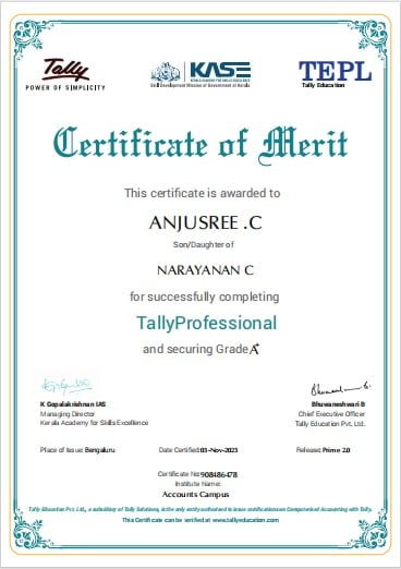 Tally authorized certificate